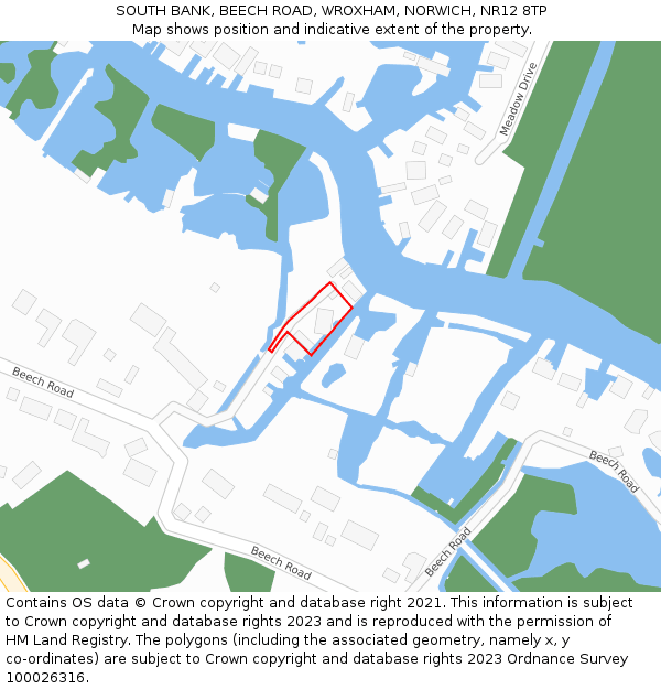 SOUTH BANK, BEECH ROAD, WROXHAM, NORWICH, NR12 8TP: Location map and indicative extent of plot