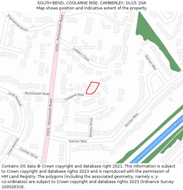 SOUTH BEND, COOLARNE RISE, CAMBERLEY, GU15 1NA: Location map and indicative extent of plot