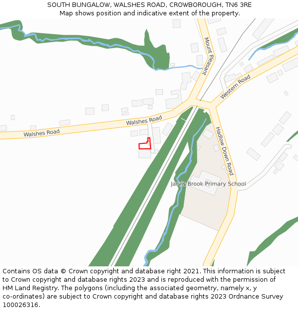 SOUTH BUNGALOW, WALSHES ROAD, CROWBOROUGH, TN6 3RE: Location map and indicative extent of plot