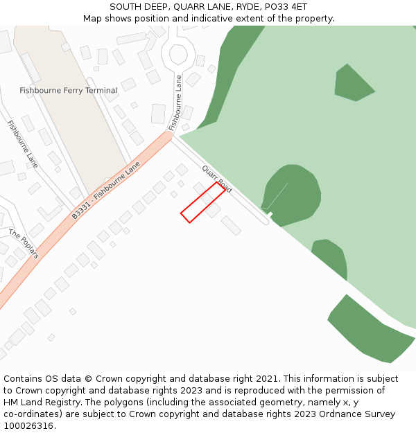 SOUTH DEEP, QUARR LANE, RYDE, PO33 4ET: Location map and indicative extent of plot