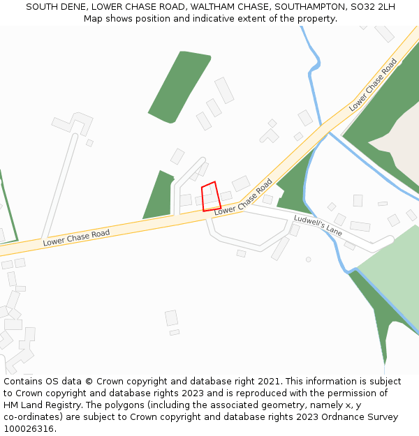 SOUTH DENE, LOWER CHASE ROAD, WALTHAM CHASE, SOUTHAMPTON, SO32 2LH: Location map and indicative extent of plot