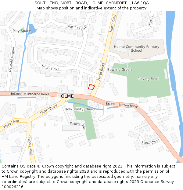 SOUTH END, NORTH ROAD, HOLME, CARNFORTH, LA6 1QA: Location map and indicative extent of plot