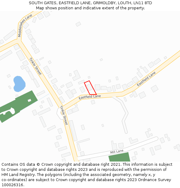 SOUTH GATES, EASTFIELD LANE, GRIMOLDBY, LOUTH, LN11 8TD: Location map and indicative extent of plot