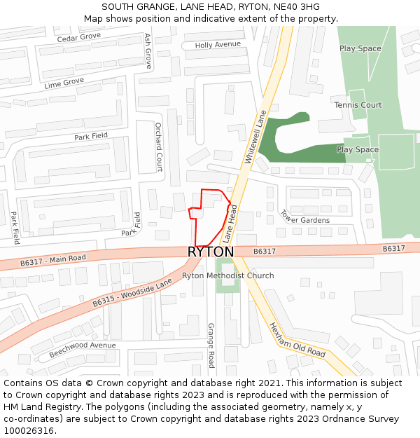 SOUTH GRANGE, LANE HEAD, RYTON, NE40 3HG: Location map and indicative extent of plot