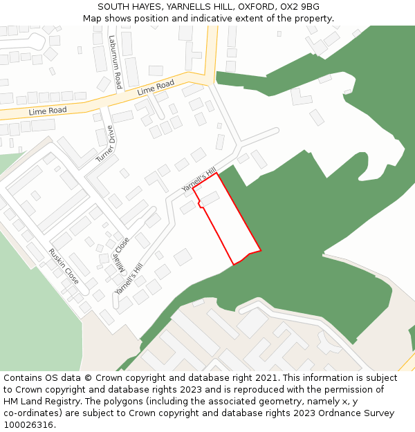 SOUTH HAYES, YARNELLS HILL, OXFORD, OX2 9BG: Location map and indicative extent of plot