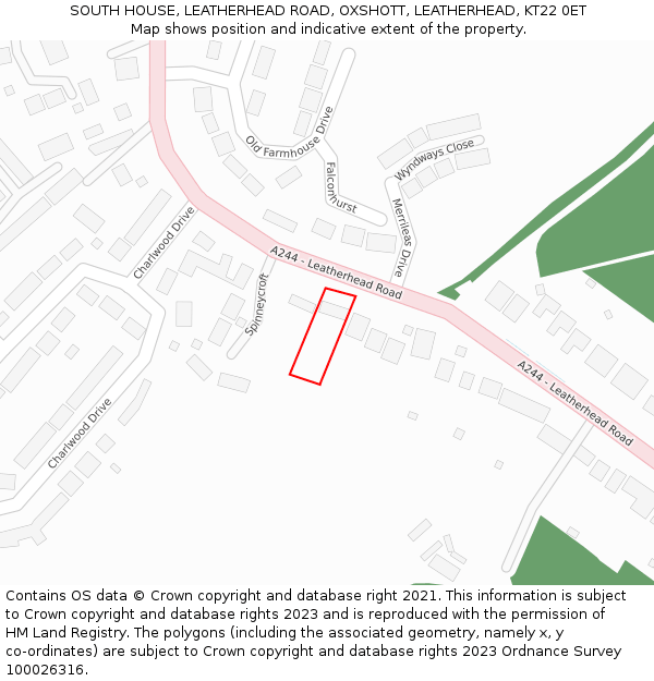 SOUTH HOUSE, LEATHERHEAD ROAD, OXSHOTT, LEATHERHEAD, KT22 0ET: Location map and indicative extent of plot