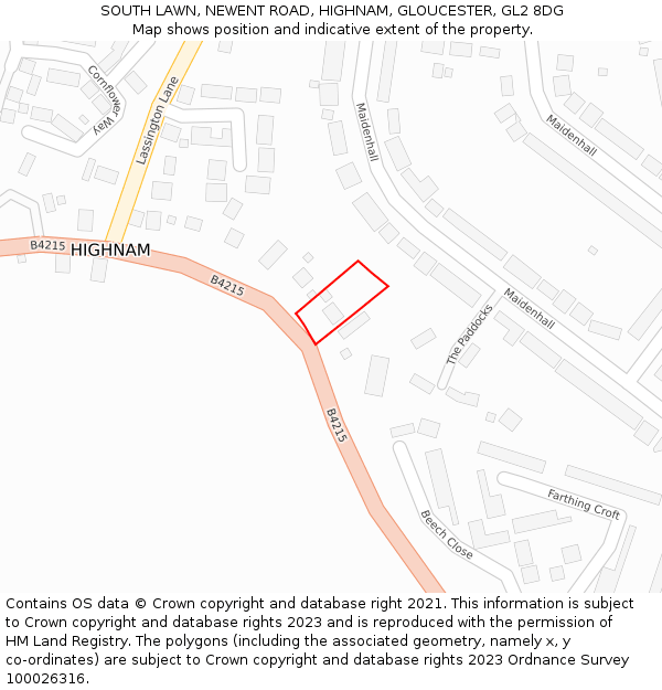 SOUTH LAWN, NEWENT ROAD, HIGHNAM, GLOUCESTER, GL2 8DG: Location map and indicative extent of plot