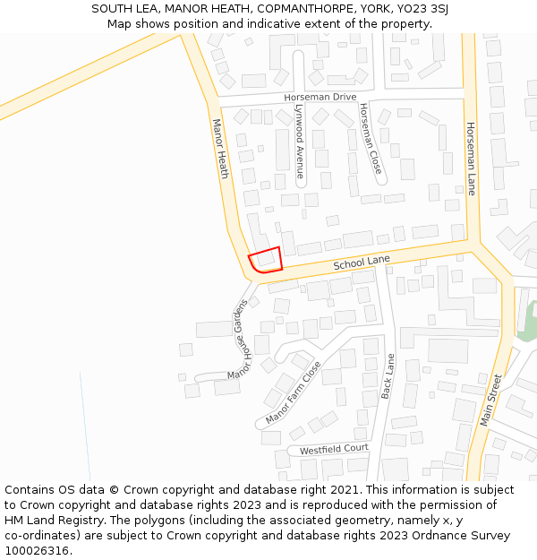 SOUTH LEA, MANOR HEATH, COPMANTHORPE, YORK, YO23 3SJ: Location map and indicative extent of plot
