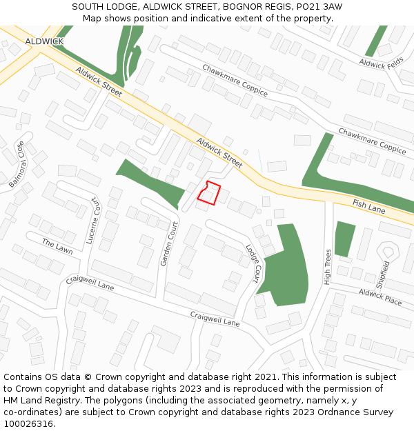 SOUTH LODGE, ALDWICK STREET, BOGNOR REGIS, PO21 3AW: Location map and indicative extent of plot