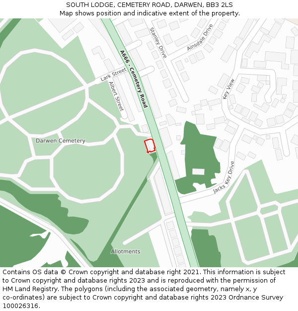 SOUTH LODGE, CEMETERY ROAD, DARWEN, BB3 2LS: Location map and indicative extent of plot