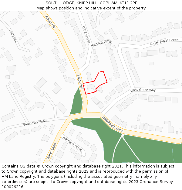 SOUTH LODGE, KNIPP HILL, COBHAM, KT11 2PE: Location map and indicative extent of plot