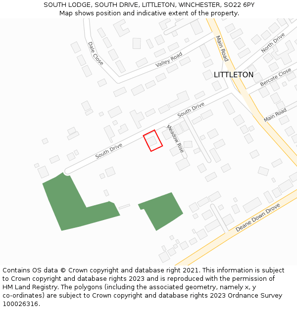 SOUTH LODGE, SOUTH DRIVE, LITTLETON, WINCHESTER, SO22 6PY: Location map and indicative extent of plot