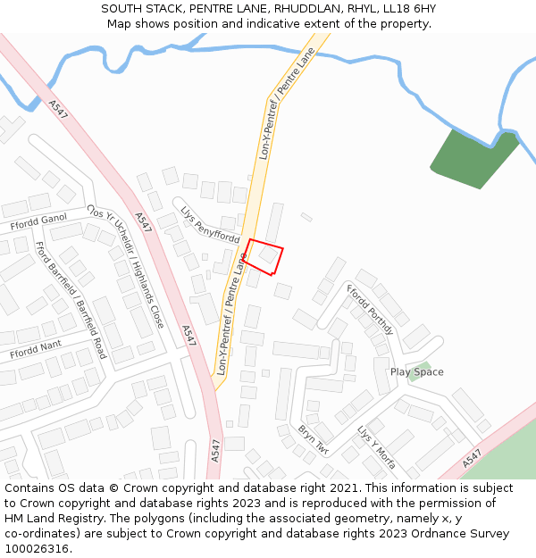 SOUTH STACK, PENTRE LANE, RHUDDLAN, RHYL, LL18 6HY: Location map and indicative extent of plot