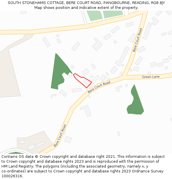 SOUTH STONEHAMS COTTAGE, BERE COURT ROAD, PANGBOURNE, READING, RG8 8JY: Location map and indicative extent of plot