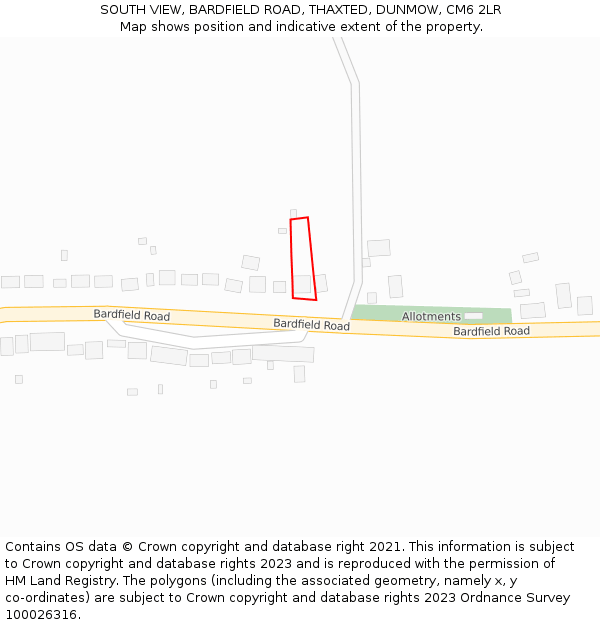 SOUTH VIEW, BARDFIELD ROAD, THAXTED, DUNMOW, CM6 2LR: Location map and indicative extent of plot