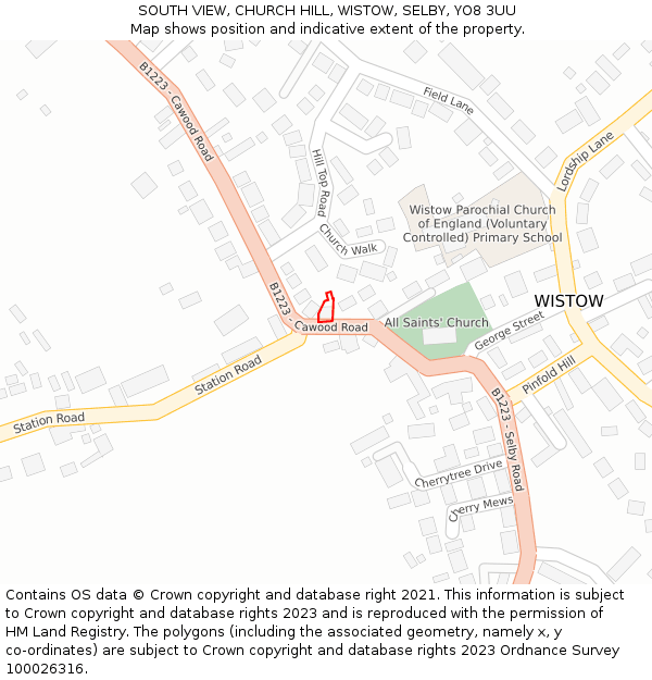 SOUTH VIEW, CHURCH HILL, WISTOW, SELBY, YO8 3UU: Location map and indicative extent of plot