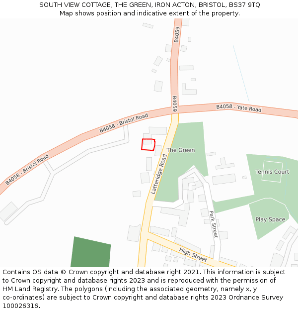 SOUTH VIEW COTTAGE, THE GREEN, IRON ACTON, BRISTOL, BS37 9TQ: Location map and indicative extent of plot