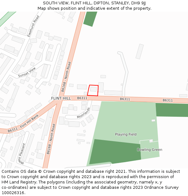 SOUTH VIEW, FLINT HILL, DIPTON, STANLEY, DH9 9JJ: Location map and indicative extent of plot