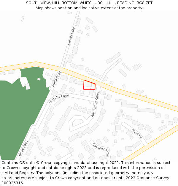 SOUTH VIEW, HILL BOTTOM, WHITCHURCH HILL, READING, RG8 7PT: Location map and indicative extent of plot