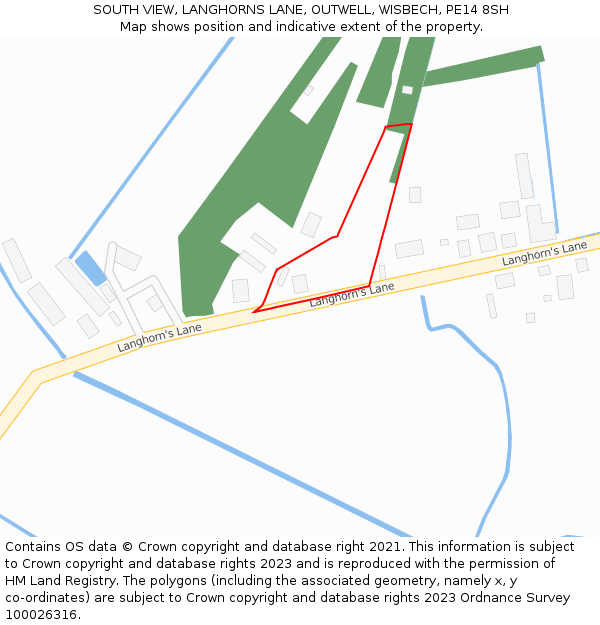 SOUTH VIEW, LANGHORNS LANE, OUTWELL, WISBECH, PE14 8SH: Location map and indicative extent of plot