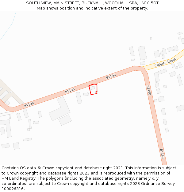 SOUTH VIEW, MAIN STREET, BUCKNALL, WOODHALL SPA, LN10 5DT: Location map and indicative extent of plot