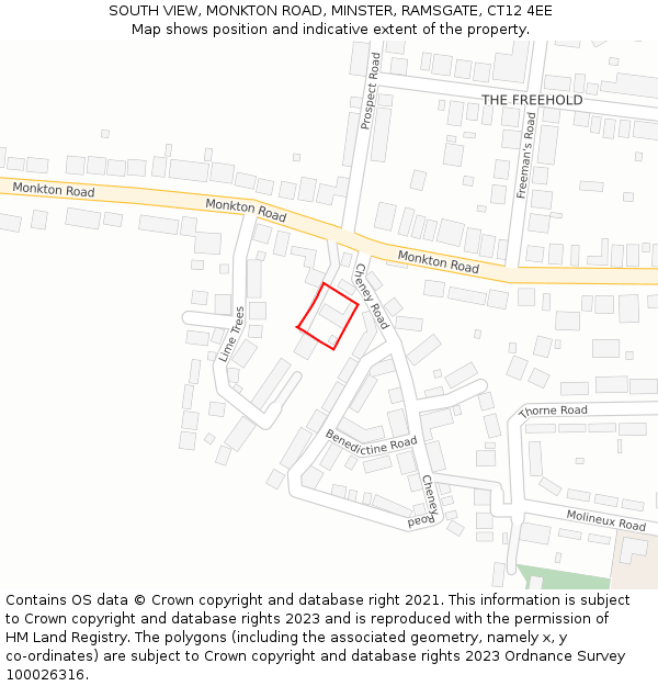 SOUTH VIEW, MONKTON ROAD, MINSTER, RAMSGATE, CT12 4EE: Location map and indicative extent of plot