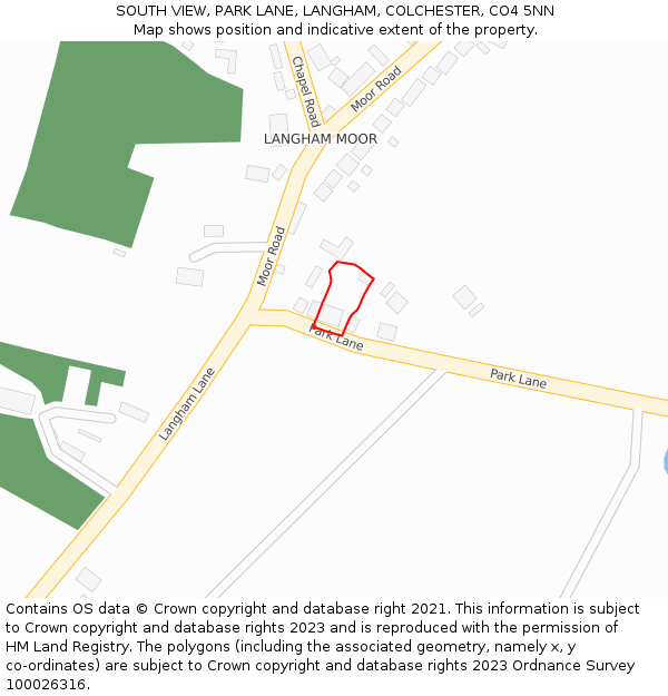 SOUTH VIEW, PARK LANE, LANGHAM, COLCHESTER, CO4 5NN: Location map and indicative extent of plot