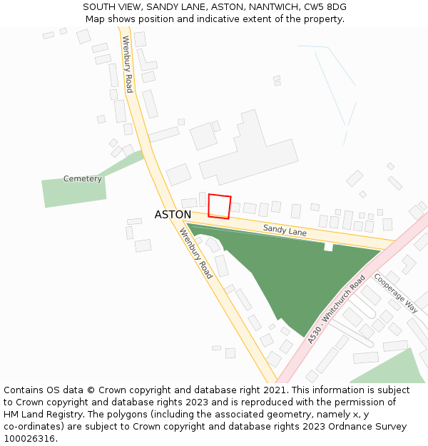 SOUTH VIEW, SANDY LANE, ASTON, NANTWICH, CW5 8DG: Location map and indicative extent of plot