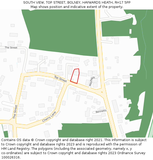 SOUTH VIEW, TOP STREET, BOLNEY, HAYWARDS HEATH, RH17 5PP: Location map and indicative extent of plot