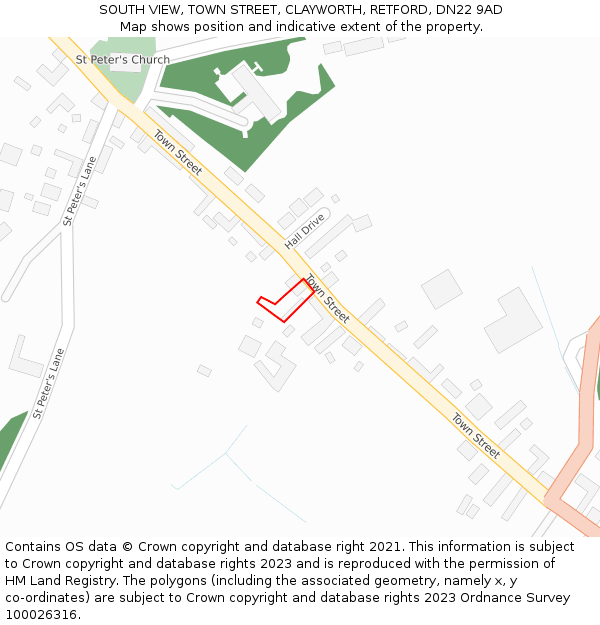 SOUTH VIEW, TOWN STREET, CLAYWORTH, RETFORD, DN22 9AD: Location map and indicative extent of plot