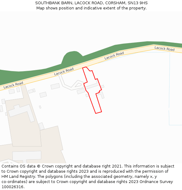 SOUTHBANK BARN, LACOCK ROAD, CORSHAM, SN13 9HS: Location map and indicative extent of plot