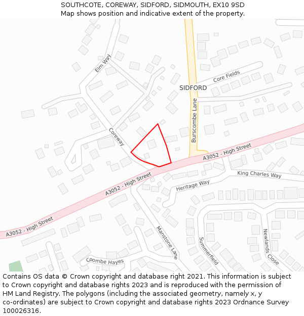 SOUTHCOTE, COREWAY, SIDFORD, SIDMOUTH, EX10 9SD: Location map and indicative extent of plot