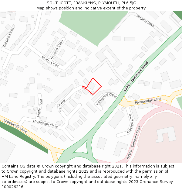 SOUTHCOTE, FRANKLYNS, PLYMOUTH, PL6 5JG: Location map and indicative extent of plot