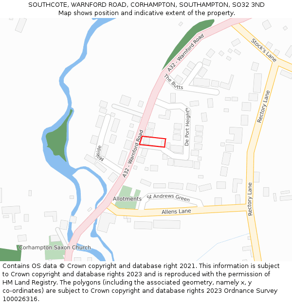 SOUTHCOTE, WARNFORD ROAD, CORHAMPTON, SOUTHAMPTON, SO32 3ND: Location map and indicative extent of plot