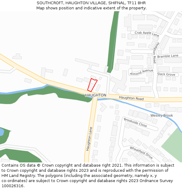 SOUTHCROFT, HAUGHTON VILLAGE, SHIFNAL, TF11 8HR: Location map and indicative extent of plot