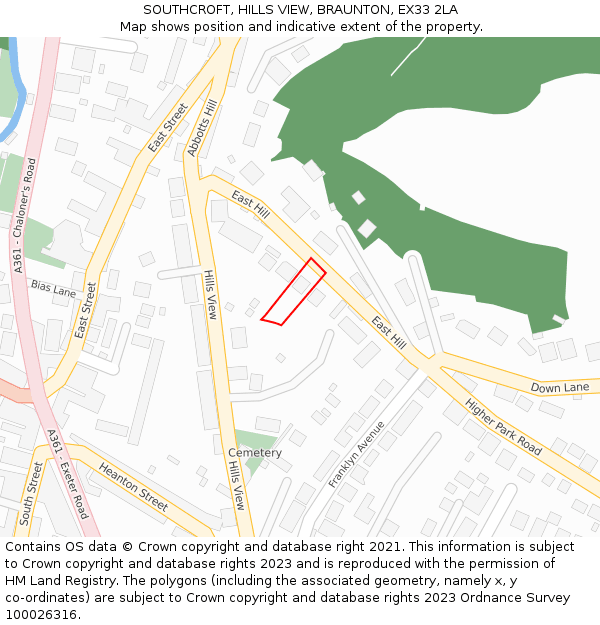 SOUTHCROFT, HILLS VIEW, BRAUNTON, EX33 2LA: Location map and indicative extent of plot