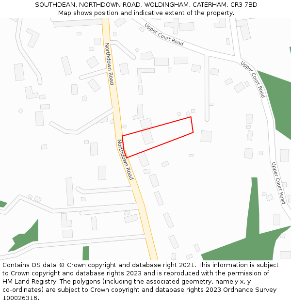 SOUTHDEAN, NORTHDOWN ROAD, WOLDINGHAM, CATERHAM, CR3 7BD: Location map and indicative extent of plot