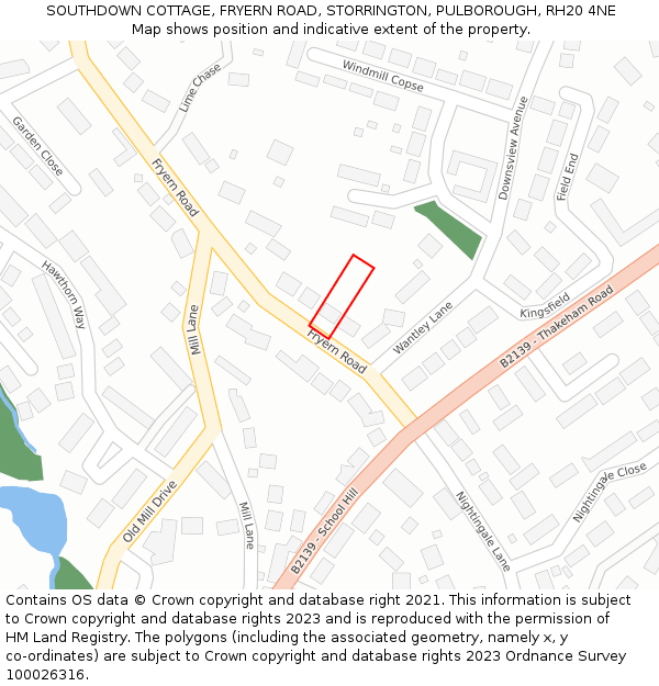 SOUTHDOWN COTTAGE, FRYERN ROAD, STORRINGTON, PULBOROUGH, RH20 4NE: Location map and indicative extent of plot