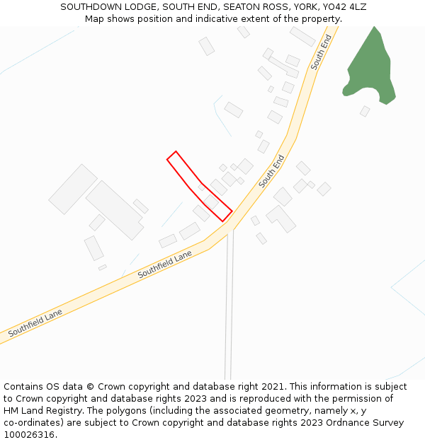 SOUTHDOWN LODGE, SOUTH END, SEATON ROSS, YORK, YO42 4LZ: Location map and indicative extent of plot