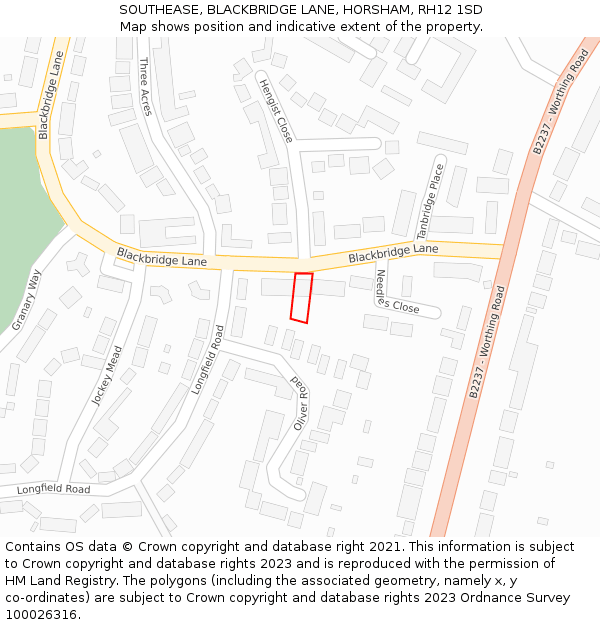 SOUTHEASE, BLACKBRIDGE LANE, HORSHAM, RH12 1SD: Location map and indicative extent of plot