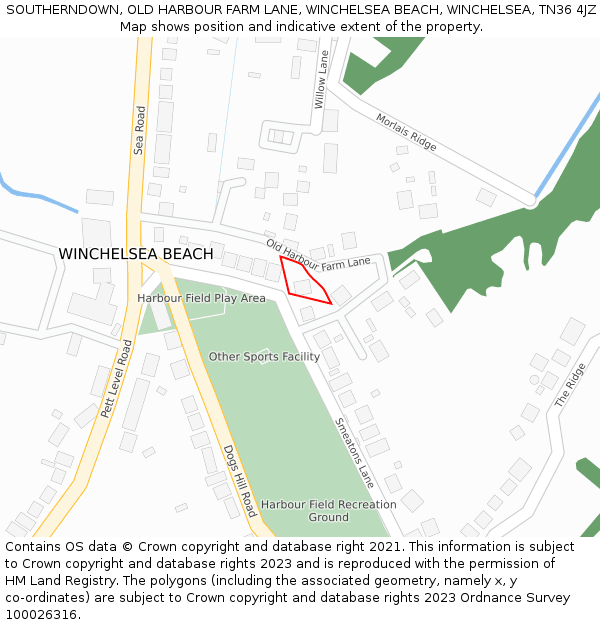 SOUTHERNDOWN, OLD HARBOUR FARM LANE, WINCHELSEA BEACH, WINCHELSEA, TN36 4JZ: Location map and indicative extent of plot