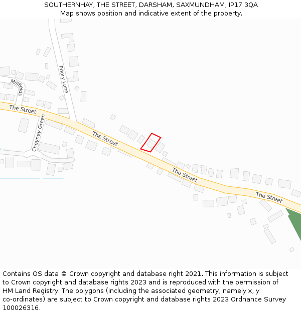 SOUTHERNHAY, THE STREET, DARSHAM, SAXMUNDHAM, IP17 3QA: Location map and indicative extent of plot