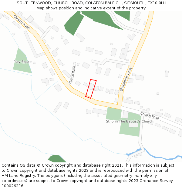 SOUTHERNWOOD, CHURCH ROAD, COLATON RALEIGH, SIDMOUTH, EX10 0LH: Location map and indicative extent of plot