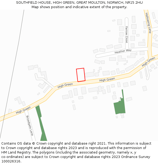 SOUTHFIELD HOUSE, HIGH GREEN, GREAT MOULTON, NORWICH, NR15 2HU: Location map and indicative extent of plot