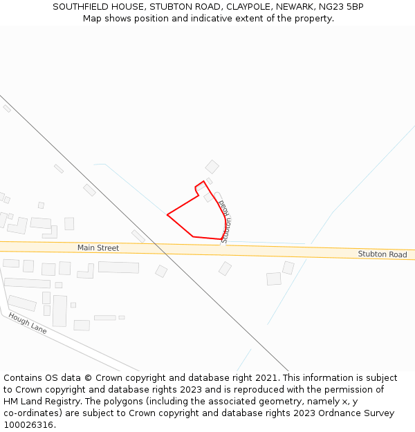 SOUTHFIELD HOUSE, STUBTON ROAD, CLAYPOLE, NEWARK, NG23 5BP: Location map and indicative extent of plot