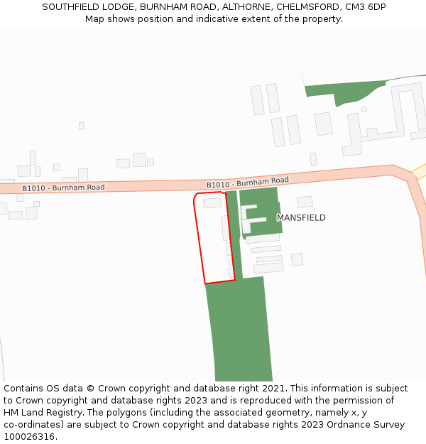 SOUTHFIELD LODGE, BURNHAM ROAD, ALTHORNE, CHELMSFORD, CM3 6DP: Location map and indicative extent of plot