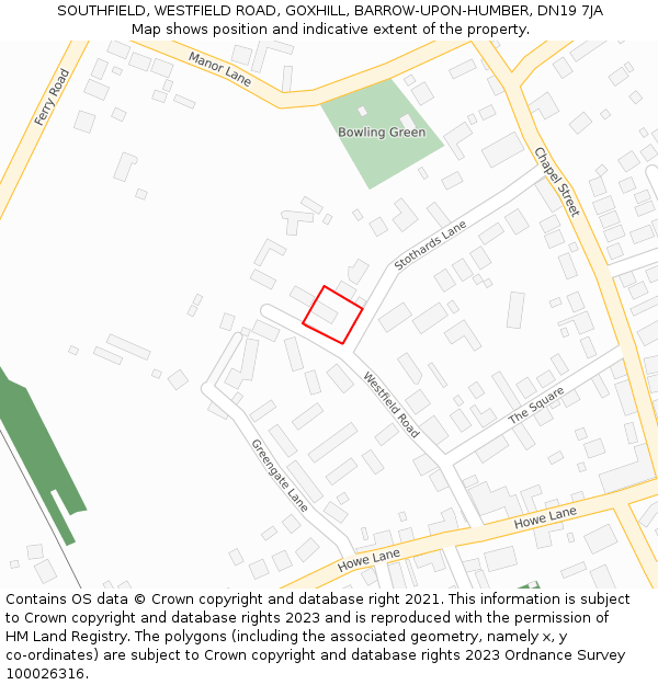 SOUTHFIELD, WESTFIELD ROAD, GOXHILL, BARROW-UPON-HUMBER, DN19 7JA: Location map and indicative extent of plot