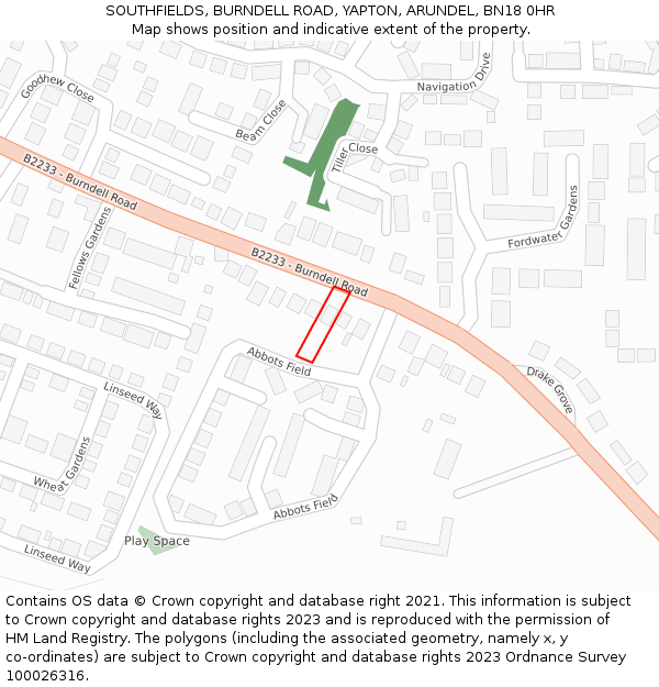 SOUTHFIELDS, BURNDELL ROAD, YAPTON, ARUNDEL, BN18 0HR: Location map and indicative extent of plot