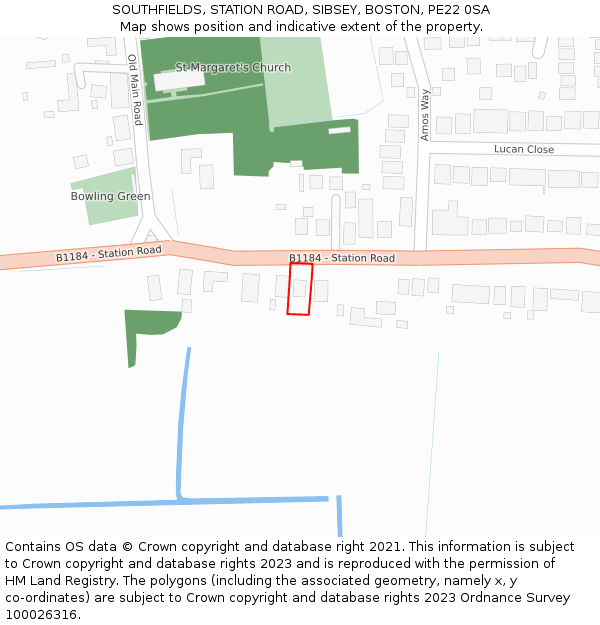 SOUTHFIELDS, STATION ROAD, SIBSEY, BOSTON, PE22 0SA: Location map and indicative extent of plot