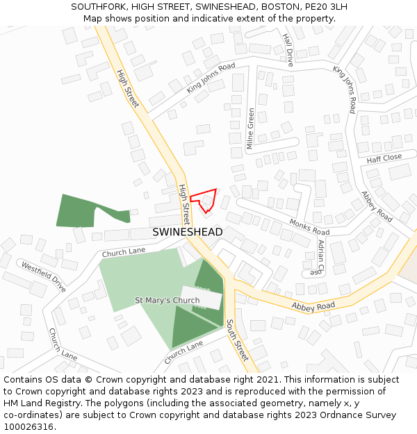 SOUTHFORK, HIGH STREET, SWINESHEAD, BOSTON, PE20 3LH: Location map and indicative extent of plot